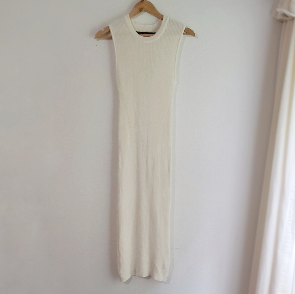 Enza Costa Italian Yarn Knit Sleeveless Sweater Midi/Maxi Dress Ivory Medium